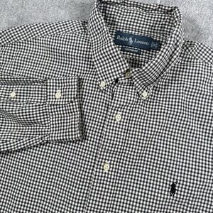 Ralph Lauren Custom Fit Men's 18 36/37 Black Plaid Long Sleeve Button Down Shirt